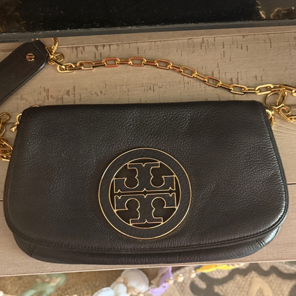 Tory Burch Black Crossbody Bag with Gold Chain